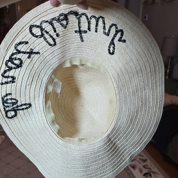 Cream and Black Embroidery Wide-Brim Straw Hat Accessories DO NOT DISTURB - Picture 3 of 4